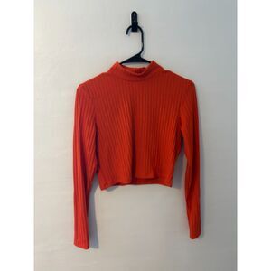 Red Ribbed Mock‑Turtleneck Crop Long Sleeve Top Women’s Medium